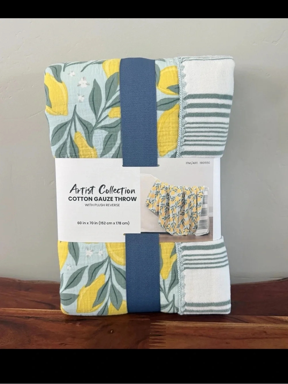 NEW Artist Collection Lemon Reversible Cotton Gauze Throw Blanket 60in x 70in